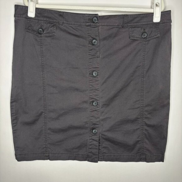 New York & Company Gray Button Down Mini Skirt Cotton Spandex Women's Size 16 - Picture 1 of 6